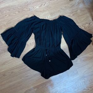 Black Off the Shoulder Bell Sleeve Beach Cover Up